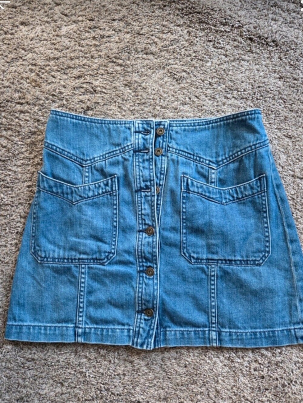 Free People Denim Button-Front Mini Skirt in Light Blue